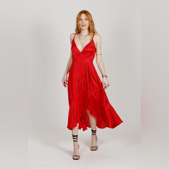 band of the free Dresses & Skirts - Band Of The Free ANINA RUBY RED WRAP MIDI DRESS